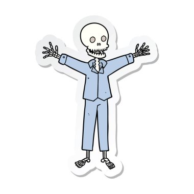 pijama giymiş bir karikatür iskeletin etiket