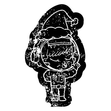 ilginç çizgi film simgesi Noel Baba şapkası giyen bir güzel astronot kızın sıkıntılı