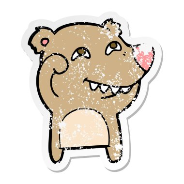 Diş gösterilen çizgi film ayı sıkıntılı etiket