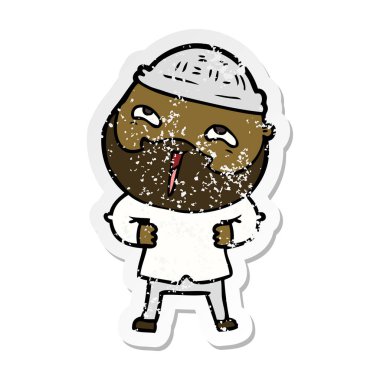 karikatür mutlu bir sakallı adamın sıkıntılı etiket