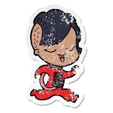 bir mutlu çizgi film kızın sıkıntılı etiket