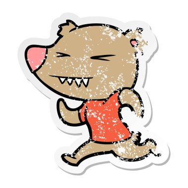 çalışan bir kızgın ayı karikatür sıkıntılı etiket