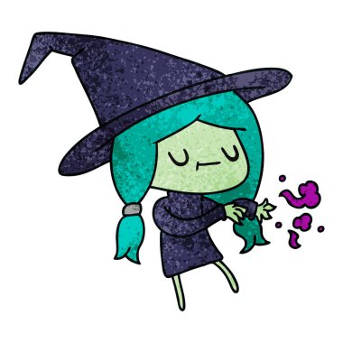 şirin kawaii cadı serbest el çekilmiş dokulu çizgi film