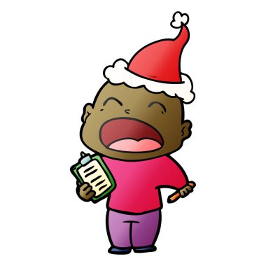 Noel Baba şapkası giyen bir haykırış kel adamın degrade çizgi film