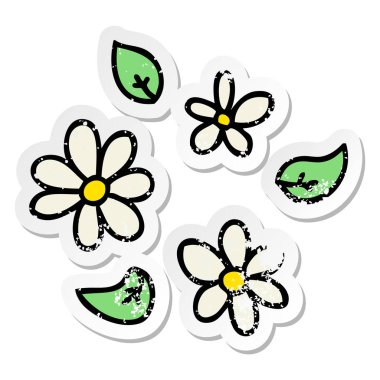 ilginç bir el sıkıntılı etiket çizilmiş karikatür çiçekler