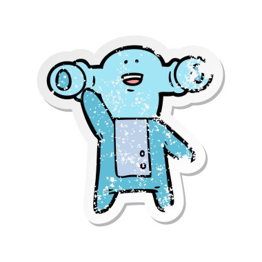 sıkıntılı etiket sallayarak bir dost çizgi film yabancı