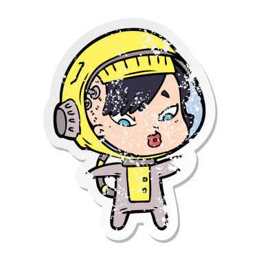 bir çizgi film astronot kadının sıkıntılı etiket