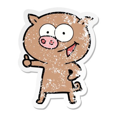 bir neşeli domuz karikatür sıkıntılı etiket