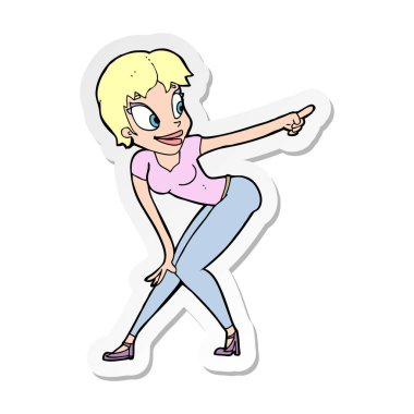 etiket işaret eden bir çizgi film güzel kadın