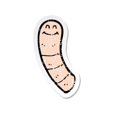 bir çizgi film solucanın Retro sıkıntılı etiket