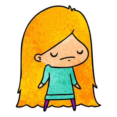 bir şirin kawaii kızın dokulu çizgi film