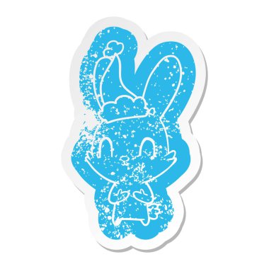 sevimli ilginç çizgi etiket santa şapka bir tavşan sıkıntılı