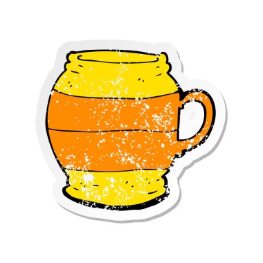 bir çizgi film büyük kupa Retro sıkıntılı etiket