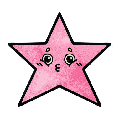 Retro grunge doku karikatür bir yıldız balık