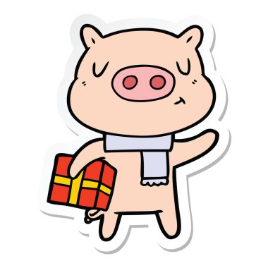 etiket bir karikatür Noel domuz