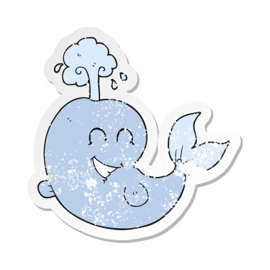 bir çizgi film balinanın su spouting Retro sıkıntılı etiket