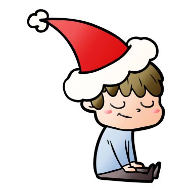 mutlu bir çocuğun Noel Baba şapkası giyen degrade çizgi film el çekilmiş