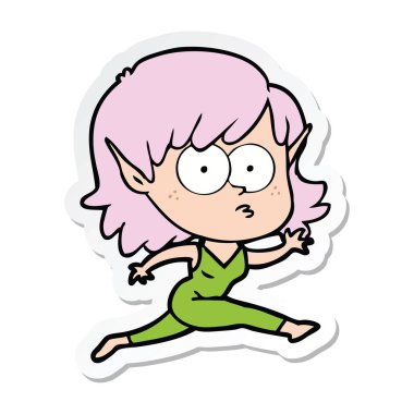 bir karikatür elf kız çalışan Sticker