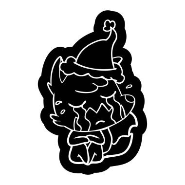 ağlayan fox ilginç çizgi film simgesi giyen Noel Baba şapkası