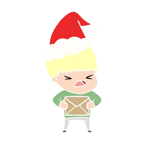 Ilustración Color Plano Dibujado Mano Hombre Estresado Con Sombrero Santa — Vector de stock