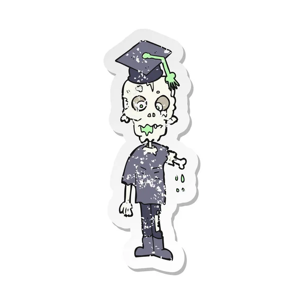 Retro Adesivo Angosciato Uno Studente Zombie Cartone Animato — Vettoriale Stock
