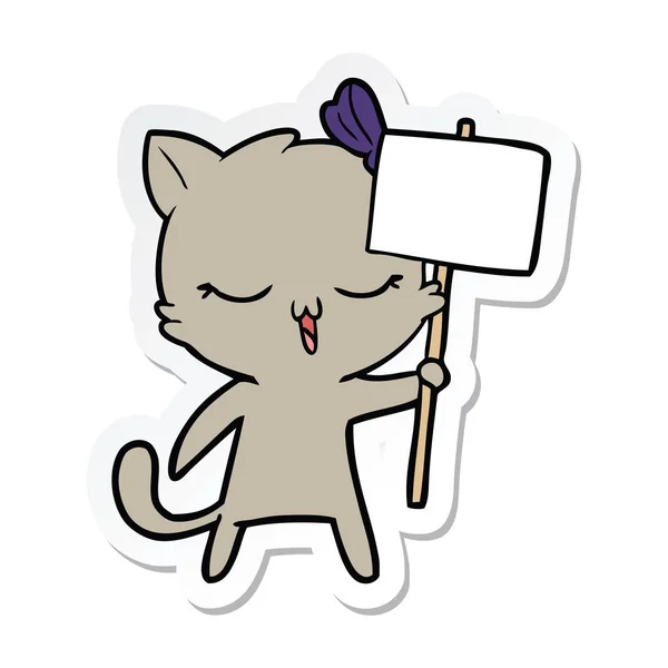 Αυτοκόλλητο από μια γάτα γελοιογραφία με φιόγκο στο κεφάλι — Διανυσματικό Αρχείο