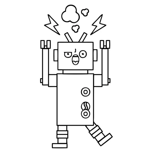 Line drawing cartoon broken robot — Stock Vector