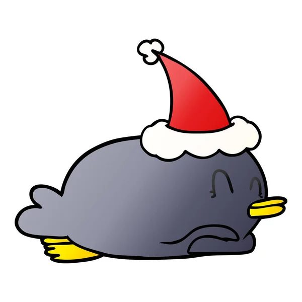 Pingüino Acostado Vientre Con Sombrero Santa — Vector de stock