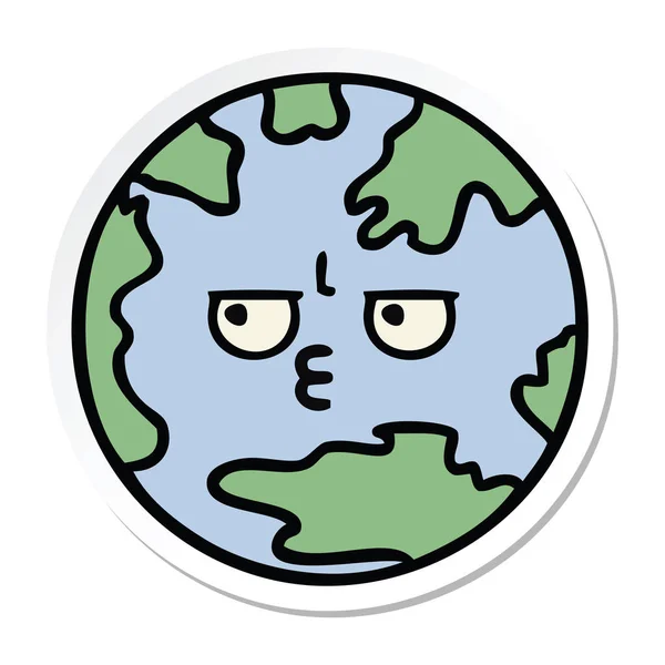 Sticker of a cute cartoon planet earth — Stock Vector