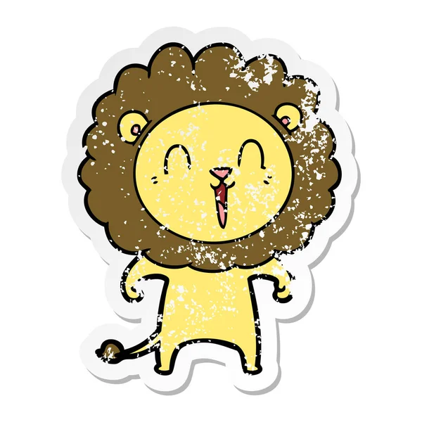 Distressed Sticker Laughing Lion Cartoon — Stock Vector