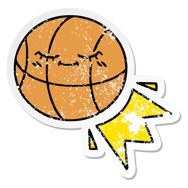 かわいい漫画のバスケット ボールの苦しめられたステッカー — ストックベクタ