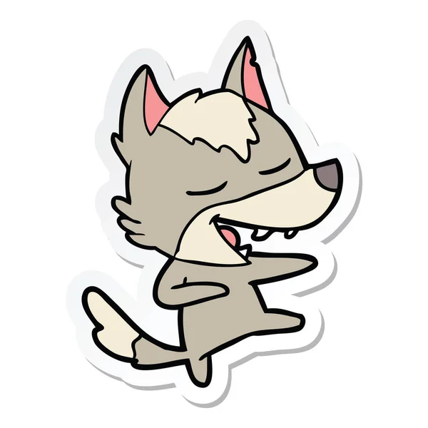 Sticker Cartoon Wolf Laughing — Stock Vector