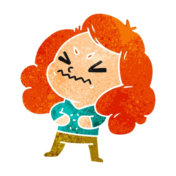 şirin kawaii kız serbest el çekilmiş retro çizgi film