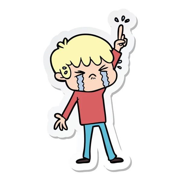 Sticker Cartoon Boy Crying — Stock Vector