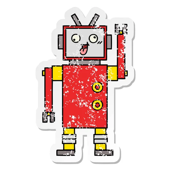 かわいい漫画の狂ったロボットの苦しめられたステッカー — ストックベクタ