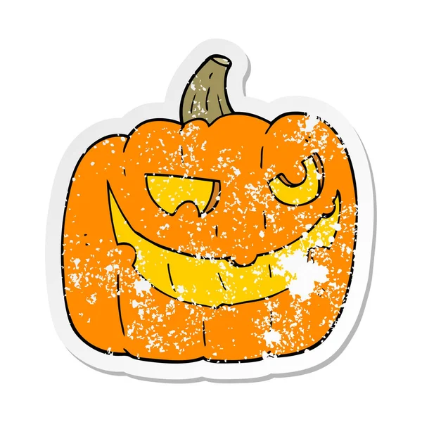 Pegatina Retro Angustiado Una Calabaza Halloween Dibujos Animados — Archivo Imágenes Vectoriales