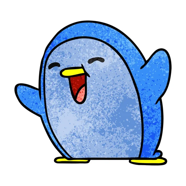 Textured Cartoon Illustration Kawaii Cute Penguin — Stock Vector