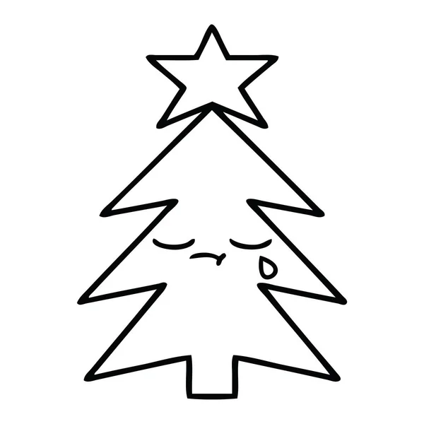 Line Drawing Cartoon Christmas Tree — Stock Vector