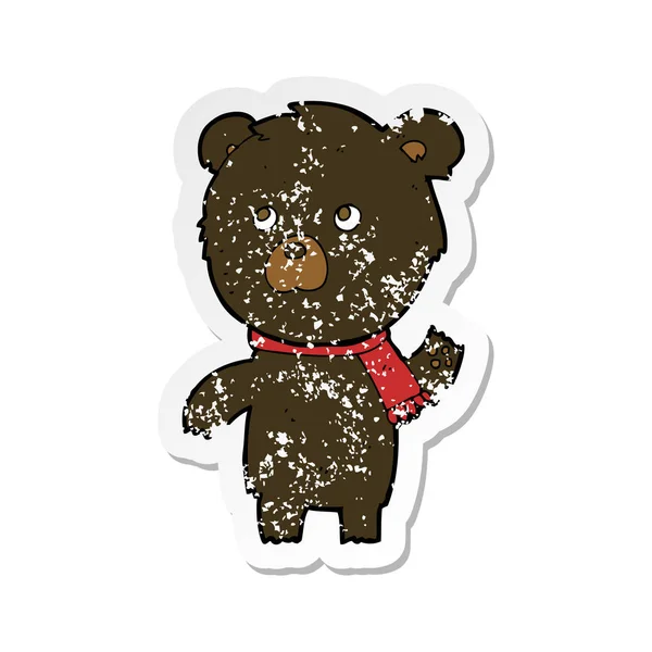Retro Angustiado Adesivo Desenho Animado Bonito Urso Preto —  Vetores de Stock