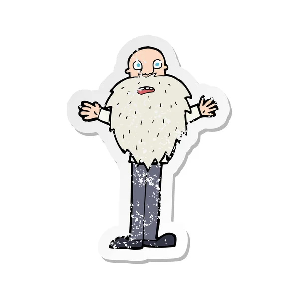 Autocollant de détresse rétro d'un vieil homme barbu de dessin animé — Image vectorielle