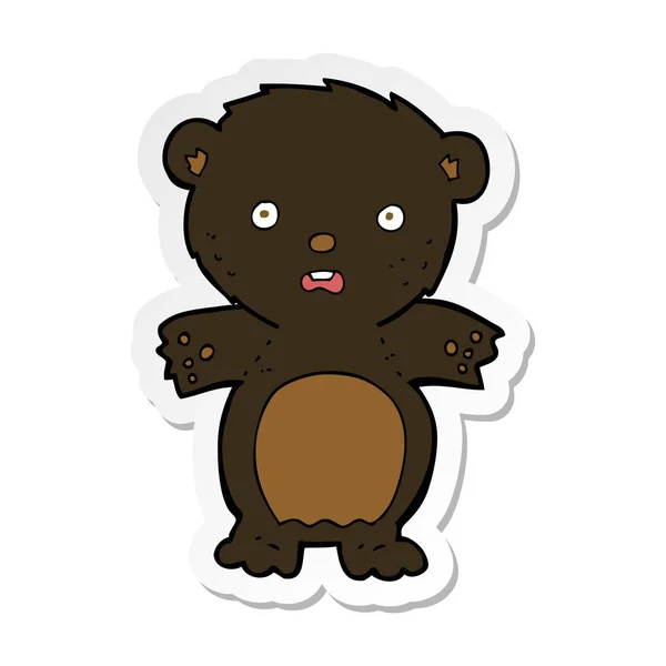 Sticker of a frightened black bear cartoon — Stock Vector