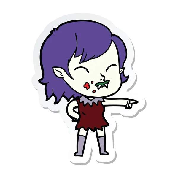 Sticker Cartoon Vampire Girl Blood Cheek — Stock Vector