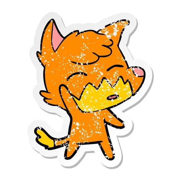 Verontruste Sticker Van Een Cartoon Fox — Stockvector