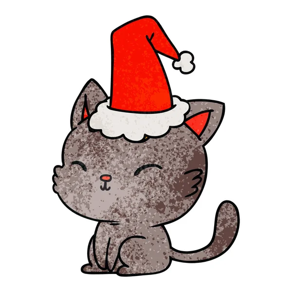 可愛い猫の描かれたクリスマス テクスチャ漫画を手します — ストックベクタ