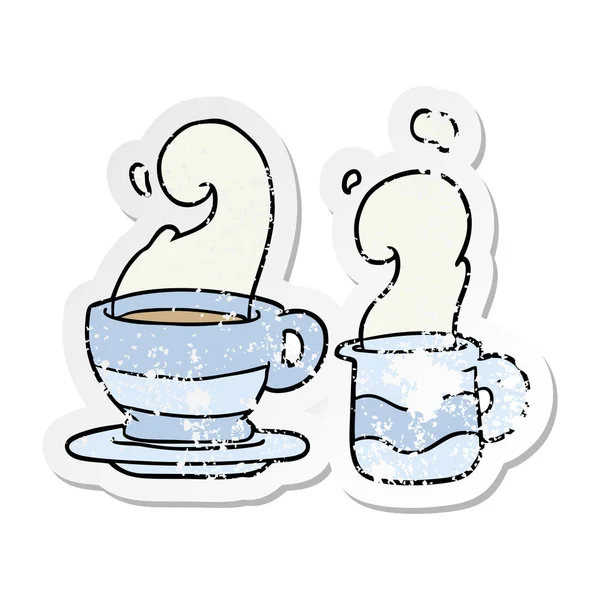 Nödställda Klistermärke Cartoon Kopp Kaffe — Stock vektor