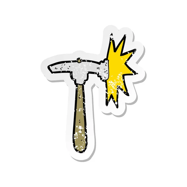 Retro Noodlijdende Sticker Van Een Cartoon Hamer — Stockvector