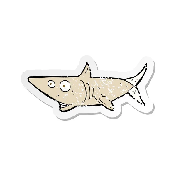Etiqueta Angustiada Retro Tubarão Feliz Dos Desenhos Animados — Vetor de Stock