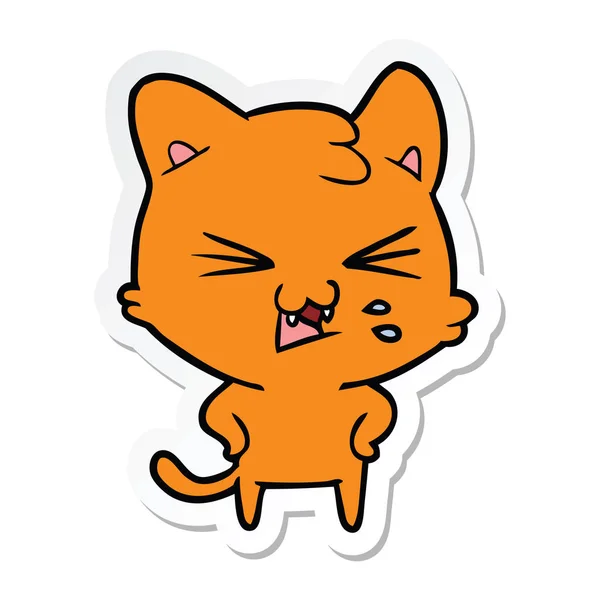 Sticker Cartoon Hissing Cat — Stock Vector