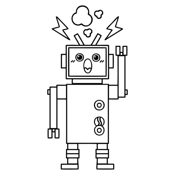Desenho Linha Desenhos Animados Robô Quebrado —  Vetores de Stock