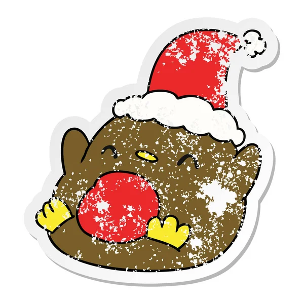 Christmas distressed sticker cartoon of kawaii penguin — Stock Vector
